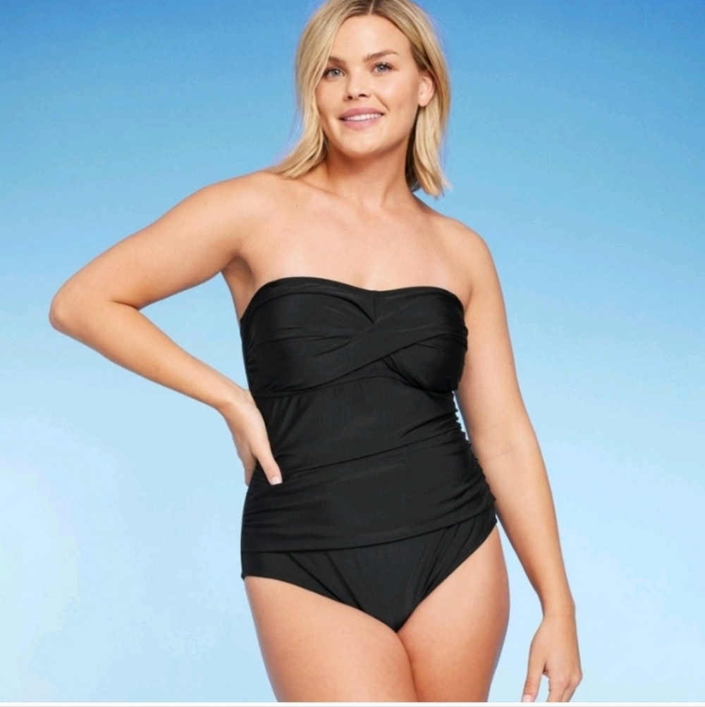 Women's Twist-Front Bandeau Classic One Piece Swimsuit with Tummy Control Kona M